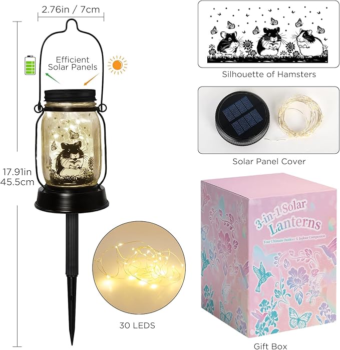 kyoryuger Hamster Gifts for Women/Men Hamster Solar Lanterns Mom Birthday Present Lantern Pet Loss Pet Memorial Lights Solar Garden Decoration Outside for Yard, Patio,Backyard,Porch Torche