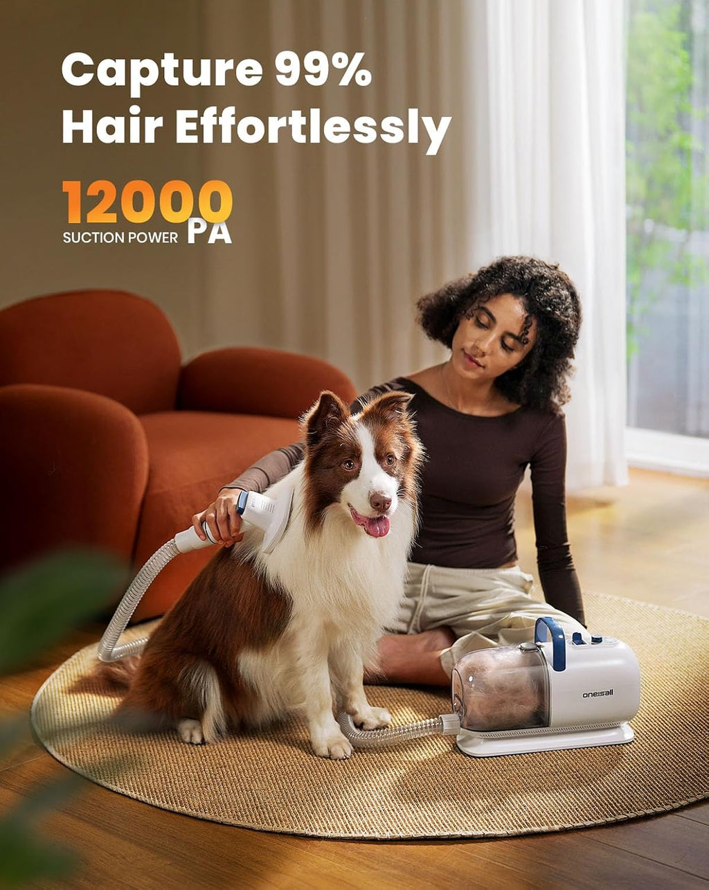 oneisall 8-in-1 Dog Grooming Vacuum & Dryer for Shedding/Drying/Trimming | Vacuum & Blower & Metal Blade Pet Clippers, Adjustable 7-Temp & 3 Air Levels, All-in-One Dog Grooming Kit, Storage bag