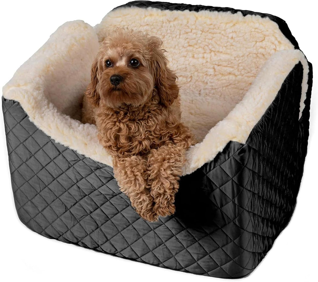 Snoozer Lookout I Car Seat - Dog Car Seats for Small Dogs, Puppy Booster Bed for Small & Medium Sized Pets Up to 25 Lbs, Elevated, Washable - Medium, Black Quilted | Dog booster car seat, Elevated view helps alleviate travel sickness & fear, Removable