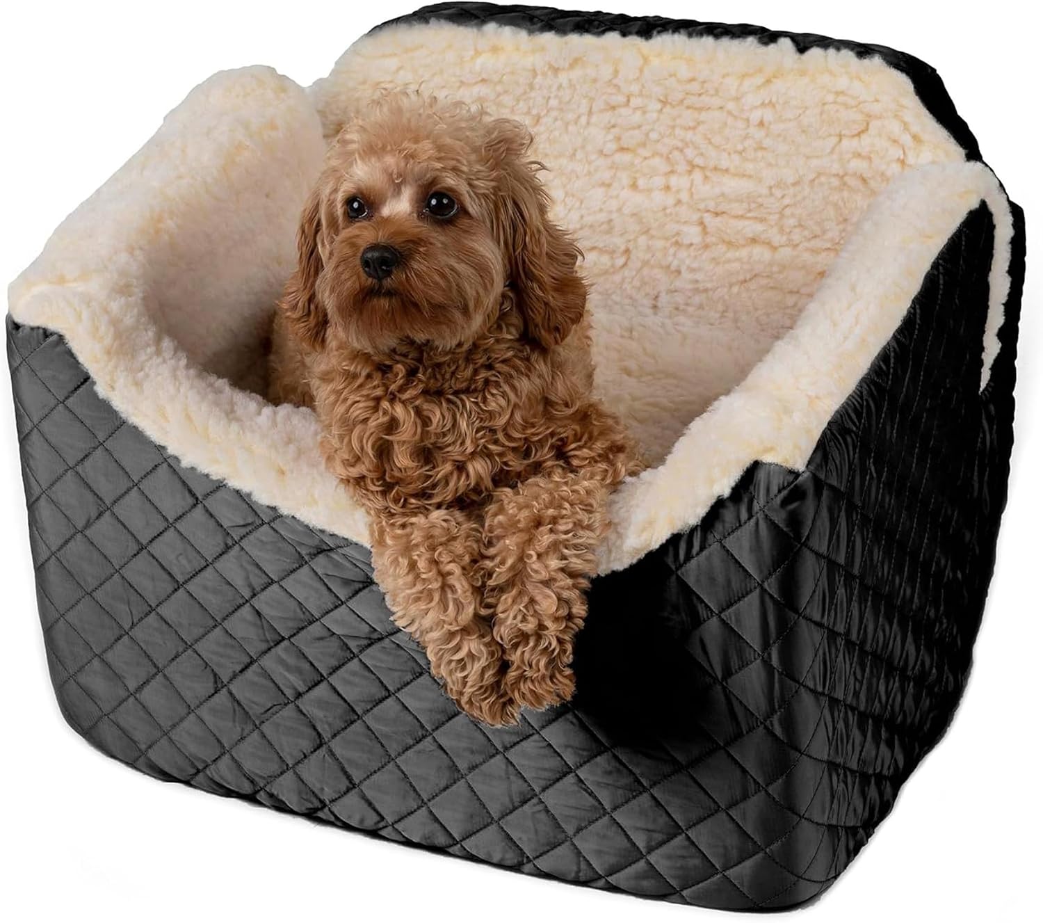 Snoozer Lookout I Car Seat - Dog Car Seats for Small Dogs, Puppy Booster Bed for Small & Medium Sized Pets Up to 25 Lbs, Elevated, Washable - Medium, Black Quilted | Dog booster car seat, Elevated view helps alleviate travel sickness & fear, Removable