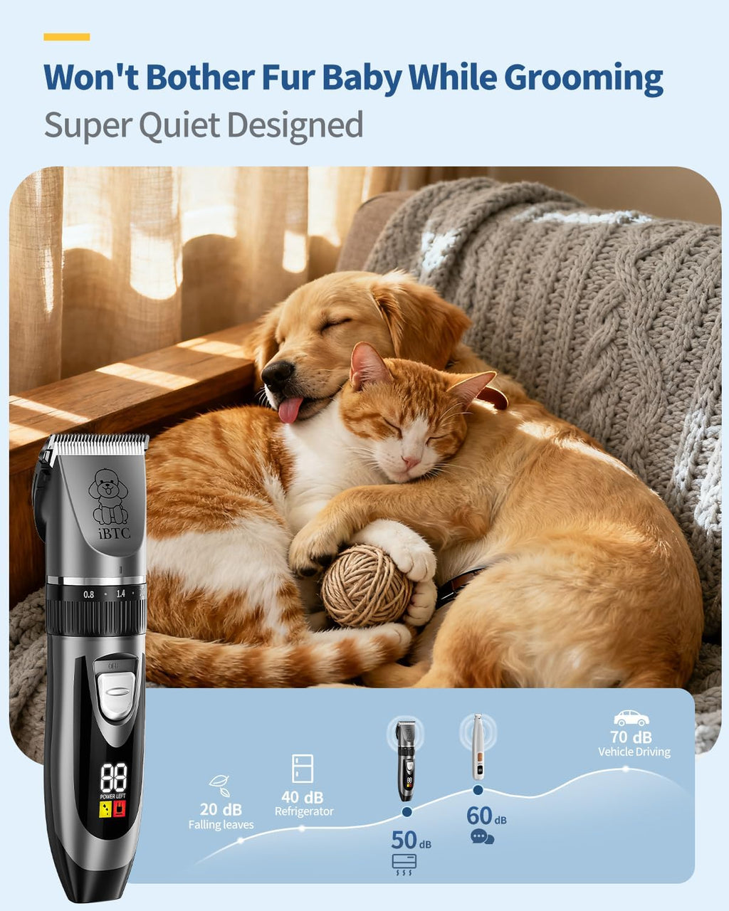 iBTC Dog Clippers and Paw Trimmer Kit 2 in 1 Low Noise Cordless Dog Clippers for Grooming Pet Hair Trimmers for Small and Large Dogs Cats Animals(Grey and White Set)