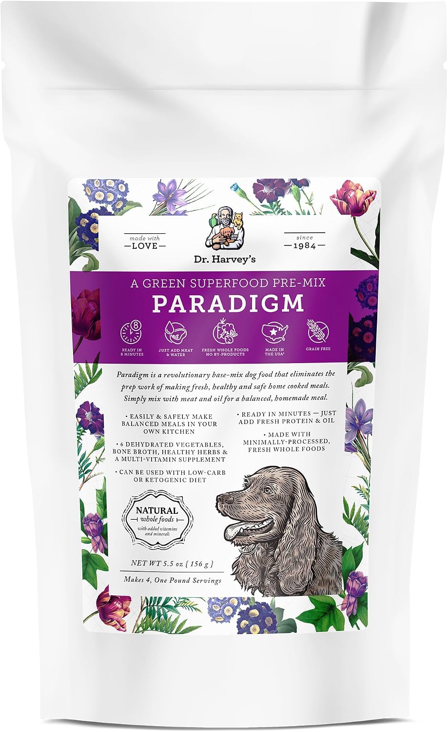 Dr. Harvey's Paradigm Green Superfood Base Mix, Trial (5.5 oz) | Human Grade - Grain Free - Low Carb Ketogenic Diet for Diabetic Dogs