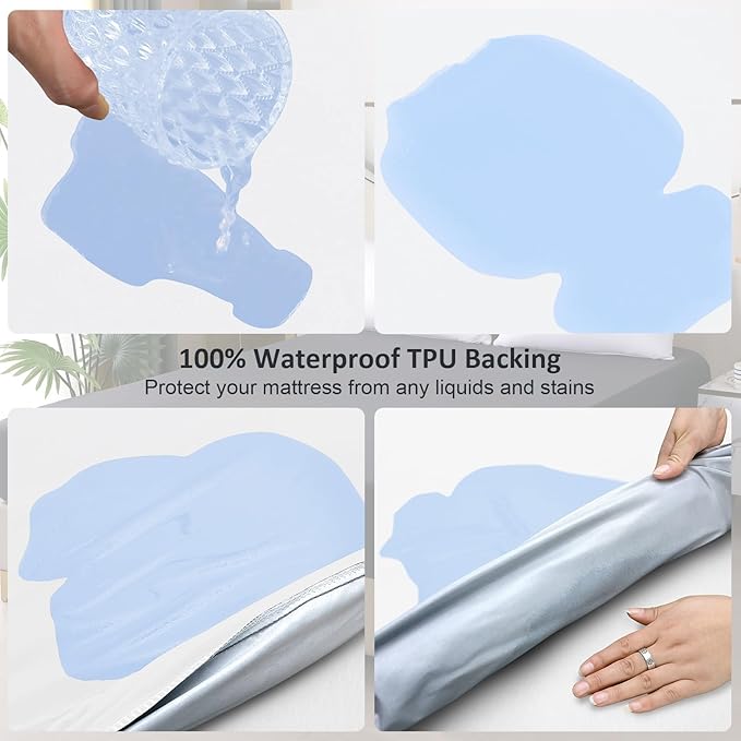 Waterproof Mattress Protector Queen, Fitted Sheet Style Breathable Mattress Cover with Deep Pocket Fits Up to 18'', Noiseless Bed Cover for Kids Adults Pets, Machine Washable (White, 60'' X 80'')
