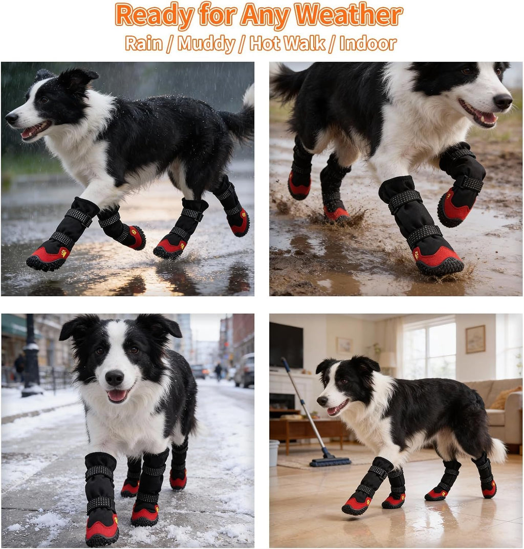 Dog Boots for Snow & Hiking, Waterproof High Top Protectors with Adjustable Reflective Straps, Anti-Slip Paw Protection Shoes for Mud and Hot Pavement-Ideal for Small to Large Dogs(Black, 7)