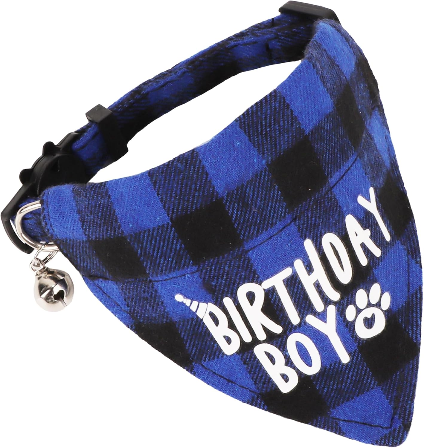 Cat Birthday Boy Bandana Collar, Blue Plaid Cat Bow Tie Collar | Detachable Bow Tie & Bandana, Soft Buffalo Plaid Fabric, Safe Breakaway Buckle, Adjustable, for Cat Kitten Birthday Party
