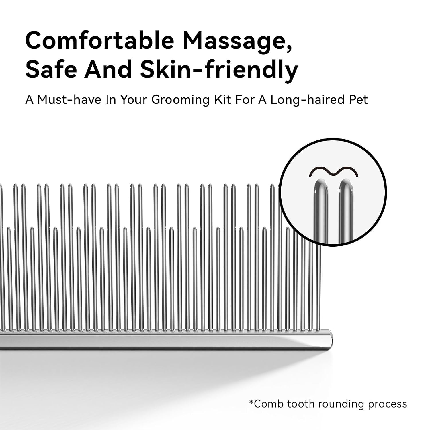 Stainless Steel Dog & Cat Comb with Dual Tooth, Professional Pet Grooming Tool, Advanced Undercoat Comb for Long Hair, Double Coats Dogs Cats, Silver