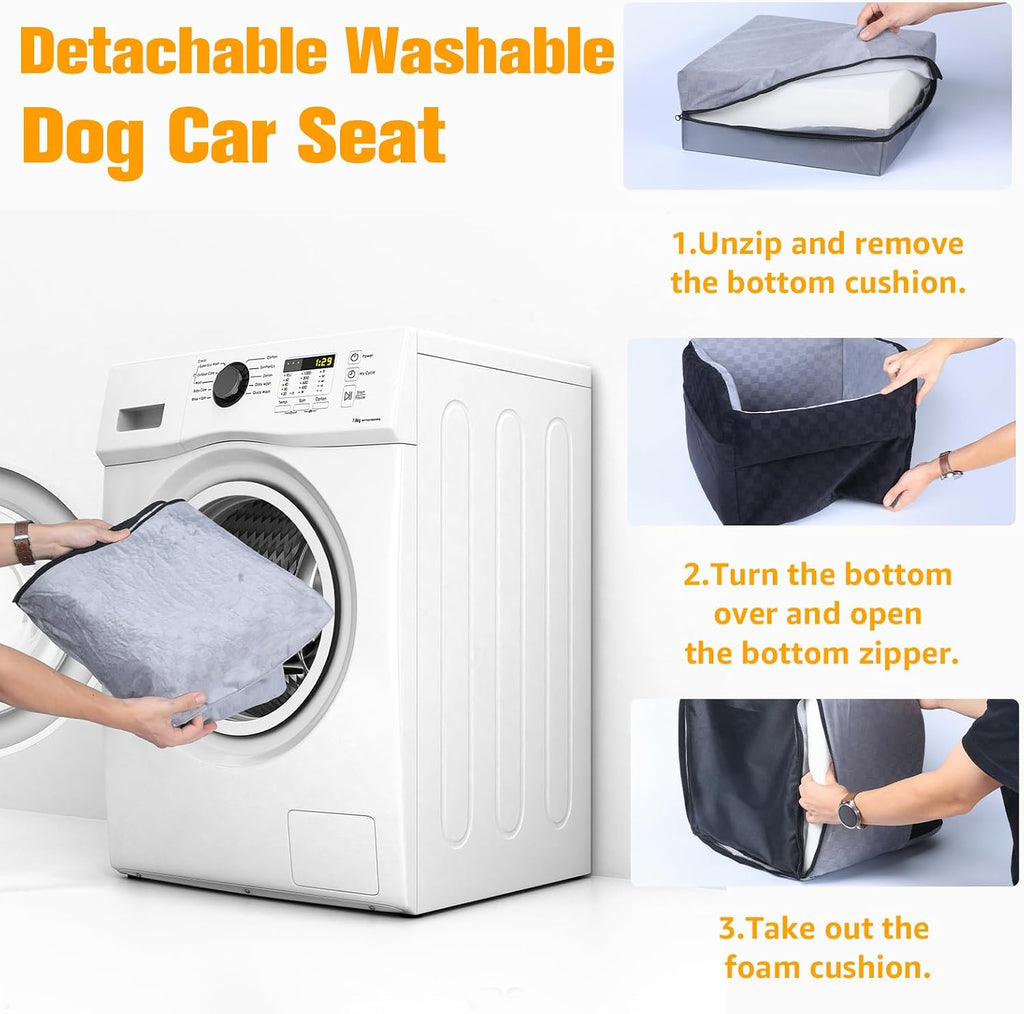 Waterproof Dog Car Seat for Small Medium Dogs, 6in Memory Foam | Pet Booster Seat for Dogs up to 26 lbs with Pockets, Detachable Washable Pet Carseat with Y-Shape Safety Belt