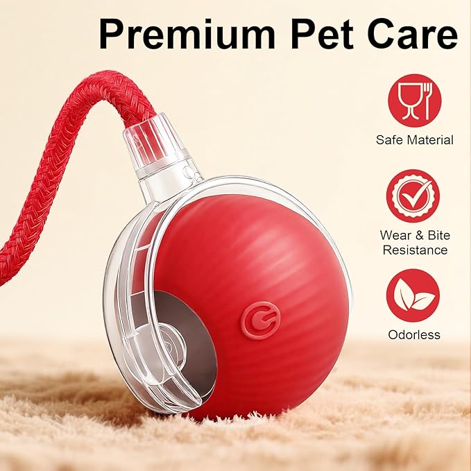 Interactive Electric Automatic Rolling Moving USB Rechargeable Self Activated Play Stimulation Toy Smart Chase Teaser Ball with Speedy Tail Rope for Bored Adult Indoor Cats and Dogs, Blue