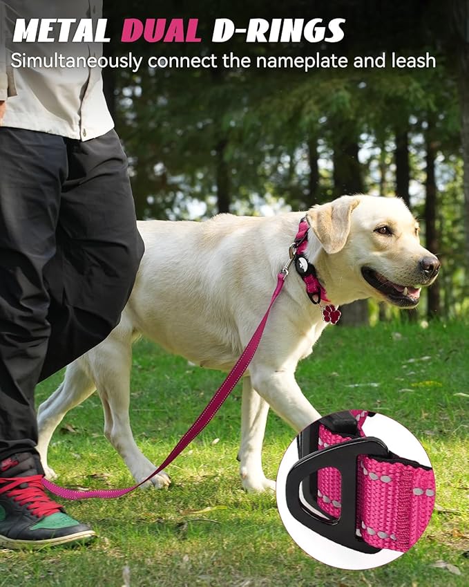 Joytale Airtag Dog Collar, Reflective Pet Collar with Waterproof AirTag Holder, Dual D-Rings, Soft Padded Adjustable for Medium Dogs, Hotpink, M