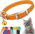 CollarDirect Leather Cat Collar, Kitten Collar with Removable Bell Black Blue Red Orange Lime Green (6-7 Inch, Orange)