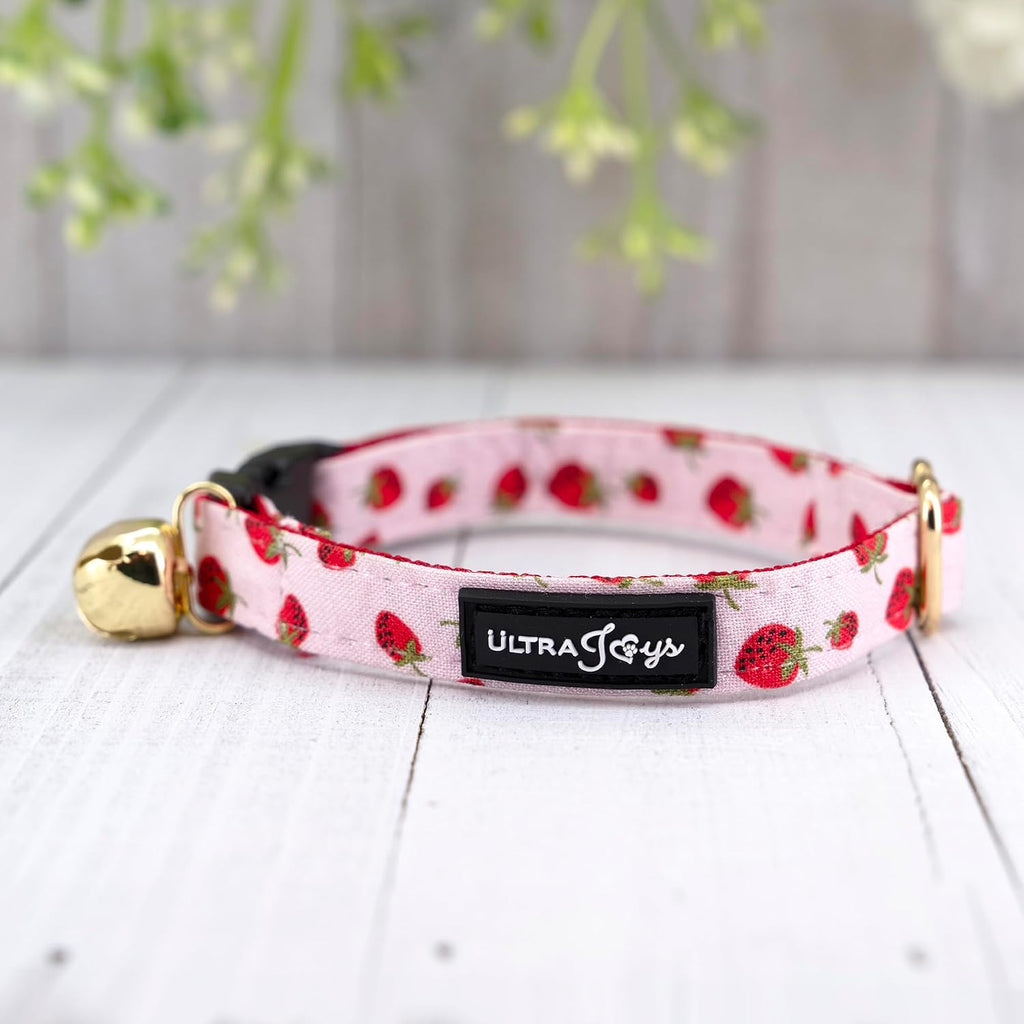 Cat Collar with Bells - Breakaway for Kittens & Cats - Strawberry Small