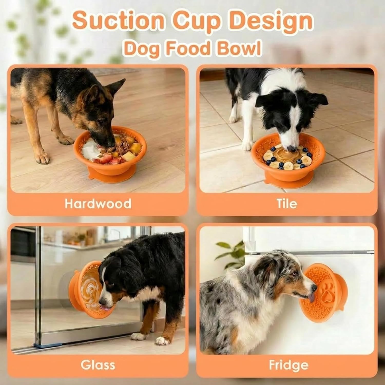 Dog Slow Feeder Lick Bowl to Prevent Fast Eating, Steel Reinforced Rim, Non-Slip Suction Base, BPA-Free Silicone, Dishwasher & Freezer Safe, Helps Extend Mealtime & Keep Dogs Calm(Orange)