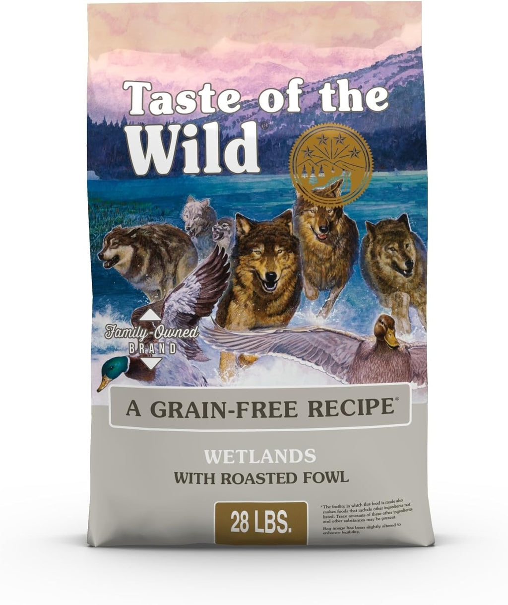 Taste of the Wild Wetlands Adult Dry Dog Food, Roasted Fowl, 28lb | High Protein |Grain Free Recipe* |Real Duck, Roasted Quail & Roasted Turkey |Nutrient Dense to Help Support Peak Health