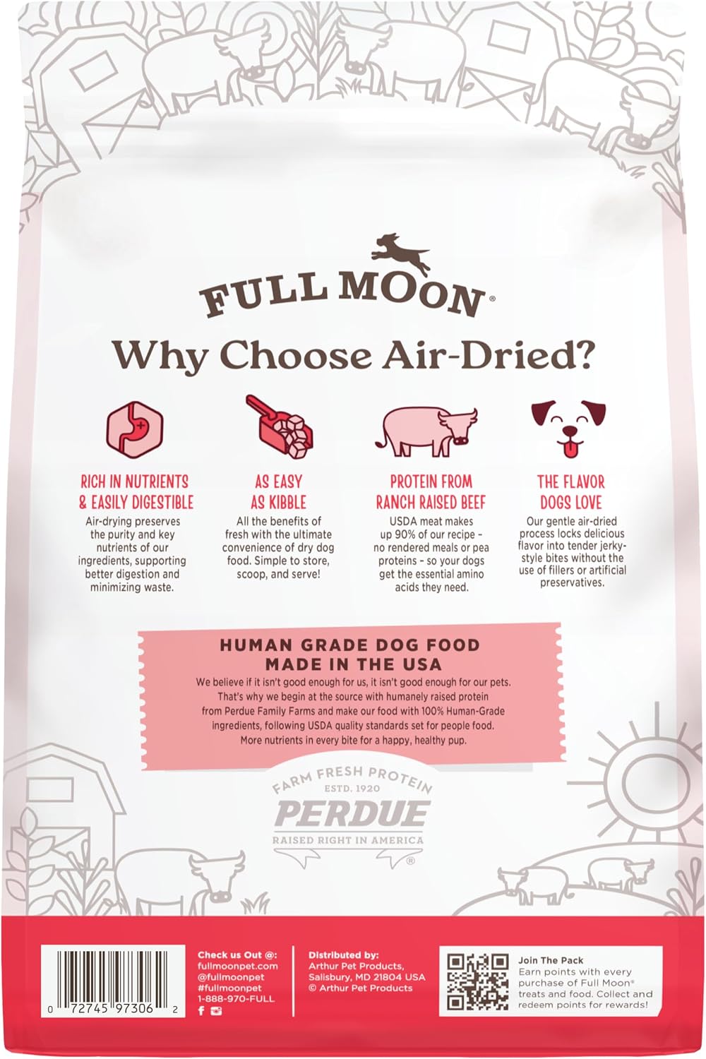 Full Moon® Pure Protein Air Dried Dog Food Ranch Raised Beef Recipe 2lb | Human Grade, Protein-rich, Jerky-like texture, Shelf-stable, 90% meat