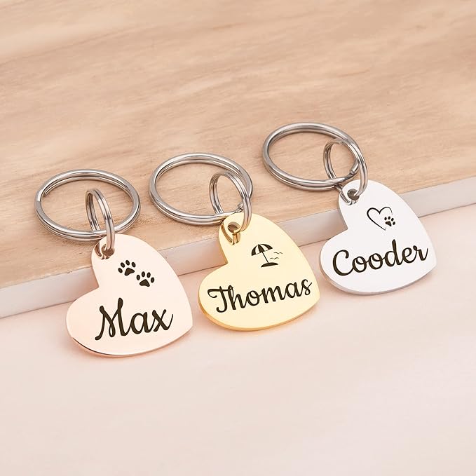 Anavia Small Size Dog Cat ID Tags, Small/XS Personalized Color Plated Stainless Steel Puppy Kitten Name Tags, Customized Engraved Nameplate Pet Collar Tag (Gold, Heart)