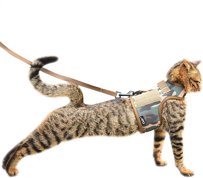 Tactical Cat Harness and Leash for Walking Escape Proof Breathable Mesh Fabric, Green Jungle Camo, XX-Large, Adjustable Cat Walking Jackets, Padded Stylish Cat Vest