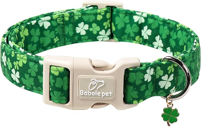 St. Patrick's Day Dog Collar for Small Dogs - Bold Green Lucky Clover Dog Collars, Cute Irish Party Shamrock Puppy Collar, Lightweight Adjustable St. Patricks Day Pet Collars XS