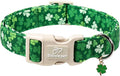 St. Patrick's Day Dog Collar for Small Dogs - Bold Green Lucky Clover Dog Collars, Cute Irish Party Shamrock Puppy Collar, Lightweight Adjustable St. Patricks Day Pet Collars S