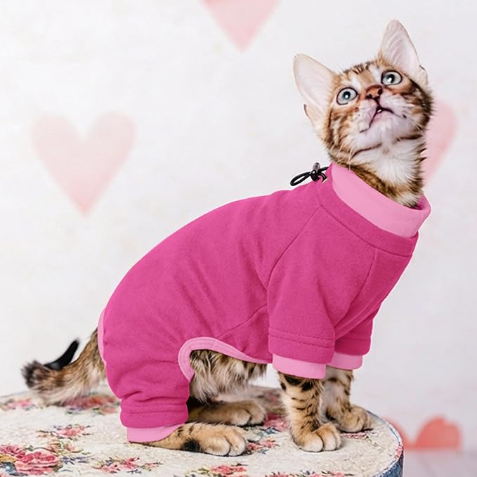 PUMYPOREITY Cat Hair Sticky Sweater, Recovery Suit - Breathable & Lightweight for Post-Surgery Protection, Cat Onsie Prevents Licking Wounds, Pink, XL