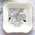 Custom Location Map Engaged Ring Dish Engagement Gift, Jewelry Tray Gifts for Newly Engaged Couple, Ring Holder Dish Wedding Anniversary, Trinket Dish for Her Bride Wife