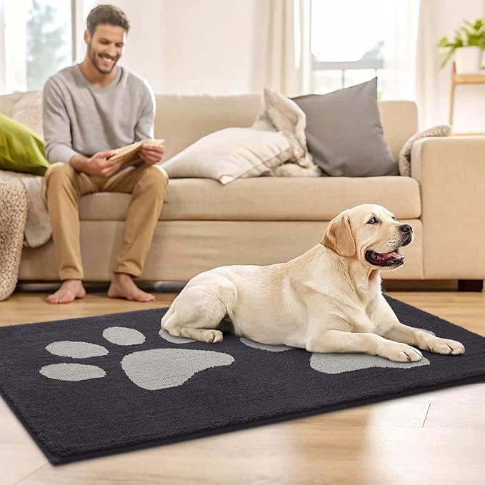 Buganda Dog Door Mat for Muddy Paws, Absorbent Dirt Trapper Washable Indoor Doormats, Non Slip Low-Profile Mud Mat for Dogs, Front Entrance Doormat for Inside Floor (70x47 Inches, Dark Grey)