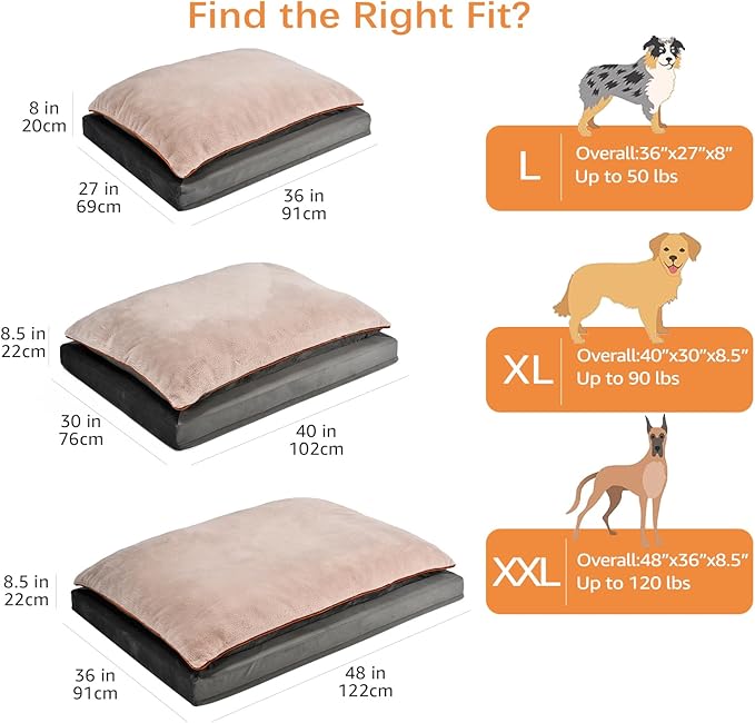 Amazon Basics Washable Dog Bed with Cooling Gel Memory Foam, Pressure-Relief Supportive Design, Anti-Slip Bottom, Machine Washable Removable Cover, Extra Large (40" x 30"), Grey