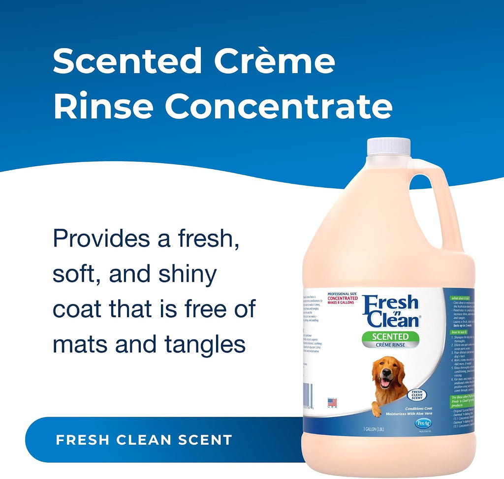 Pet-Ag Fresh ’n Clean Scented Creme Rinse, Classic Fresh Scent (7:1 Concentrate) - 1 Gallon - Conditions Coat and Moisturizes Skin with Vitamin E & Aloe Vera - Soap Free