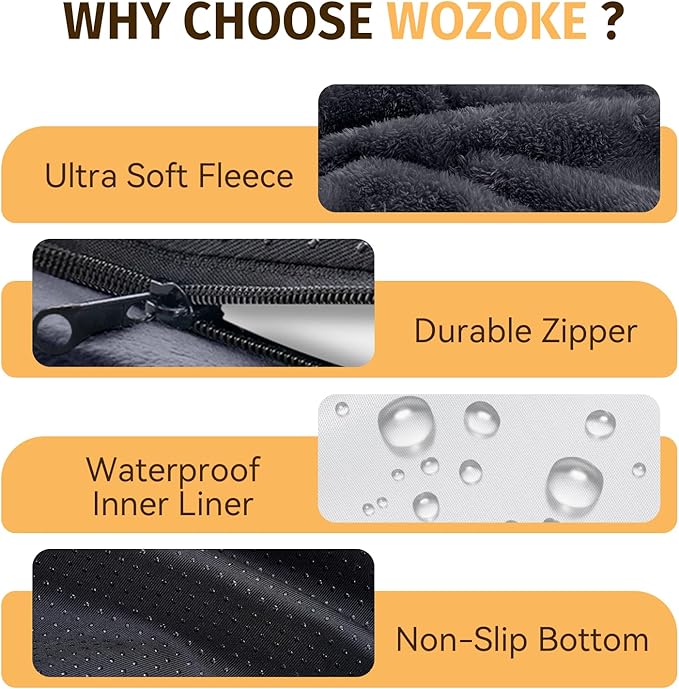 Orthopedic Waterproof Large Dog Bed: Washable Dog Bed with Bolsters - Removable Orthopedic Cover for Medium L XL Large Sized Pet - Non-Slip - Dark Gray