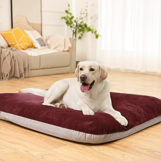 Magic Dog Super Soft Large Dog Bed, 39 Inches Orthopedic Foam Pet Beds with Anti Slip Bottom, Dog Sleeping Mattress with Removable and Washable Cover, Burgundy L,39'' X 33.5'' X 3.7''