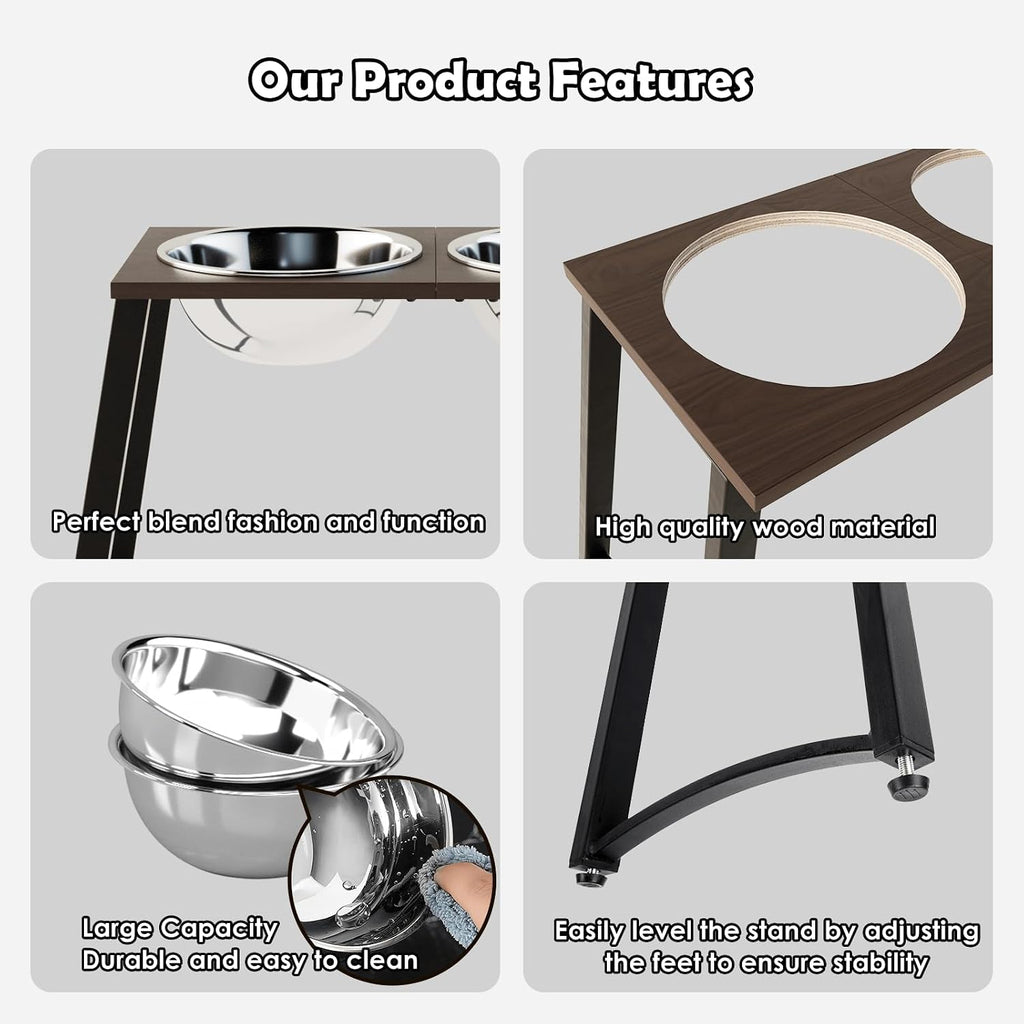 Elevated Dog Bowls for Large Dogs with Slow Feeder, 2 Stainless Steel Dog Bowls -101oz, 16.5" Tall Raised Dog Food Water Bowl Stand for Large Breed, Extra Large Dogs