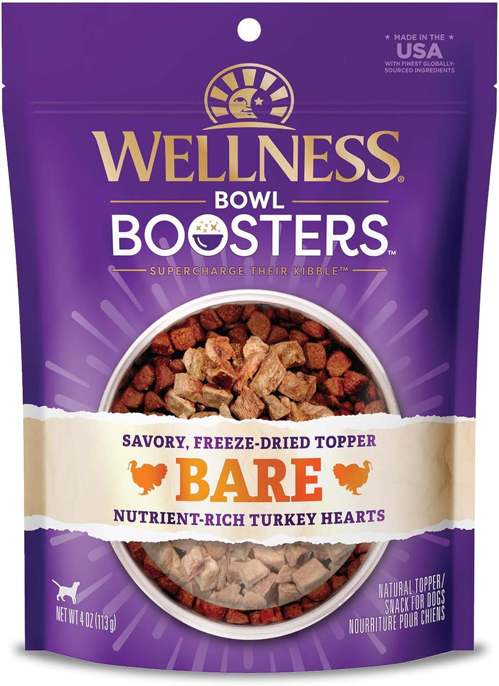 Wellness Bowl Boosters Bare Freeze Dried Turkey Dog Food Topper for Small, Medium, and Large Breeds, Grain Free, Natural, 4 oz Bag