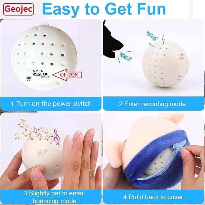 Interactive Dog Toys,Active Moving Pet Plush Toy with Recording and Music Modes, Jumping Squeaky Song shaking Interactive Dog Ball,Rechargeable Dog Toys to Keep Them Busy,Plush Pet Toy(Smile Blue Pig)
