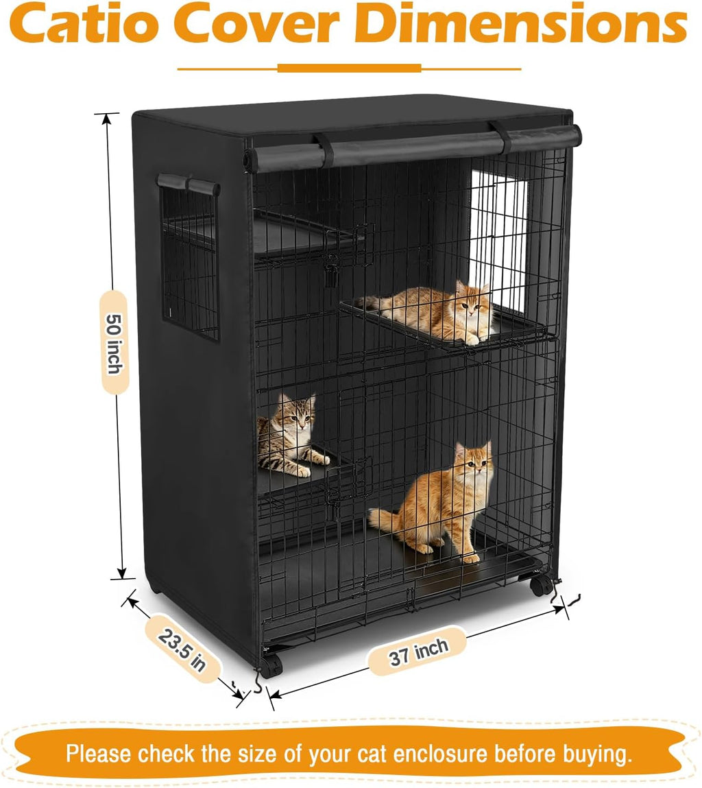Catio Cover, 37"x23.5"x50" Waterproof Cover for Amazon Basics Catio | Waterproof Cover for Outdoor Cat Enclosure, 420D Oxford Fabric Cat Cage Cover, Black, Catio Not Included