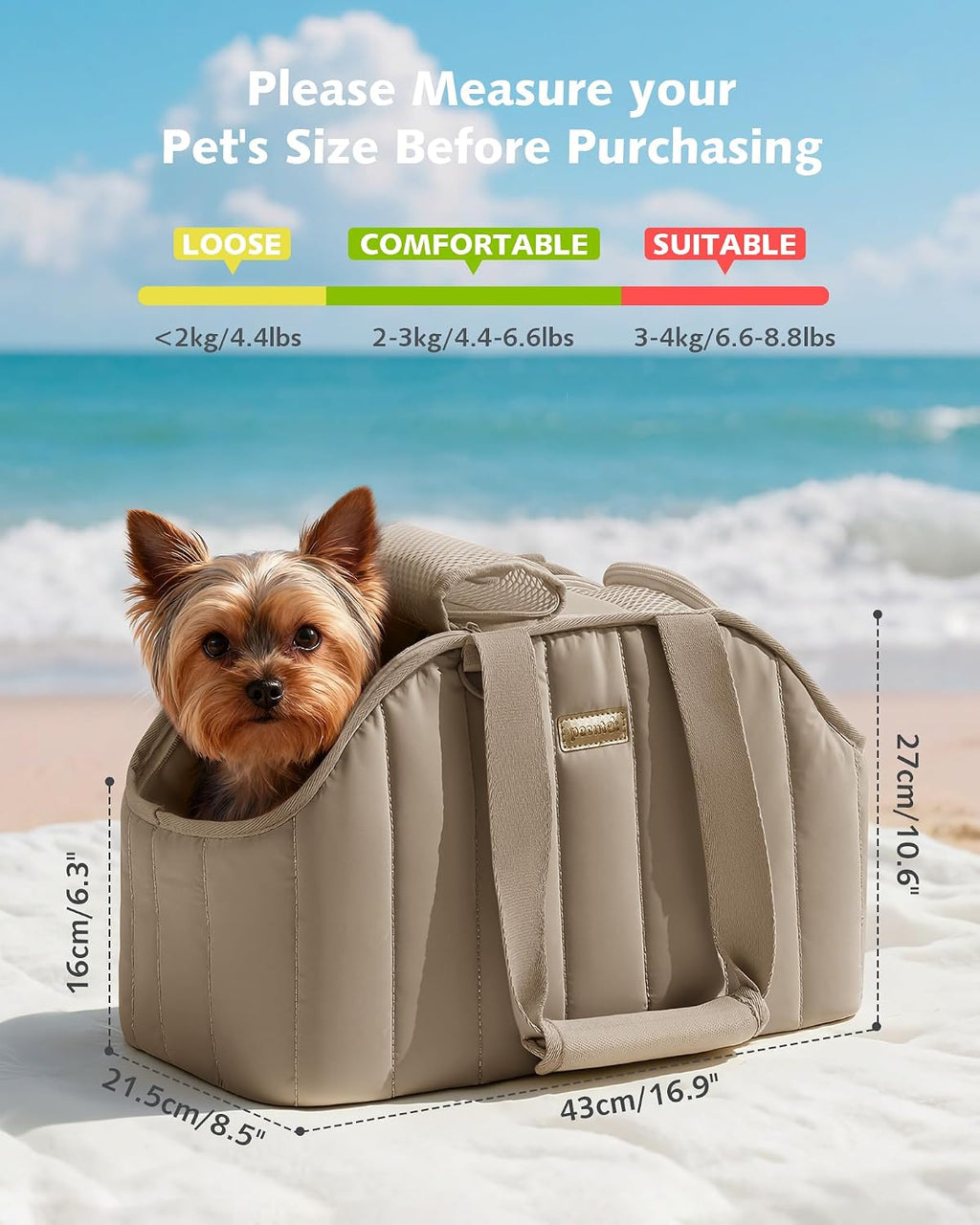 Pecute Dog Purse Carrier, Lightweight Dog Carriers for Small Dogs,Khaki | Breathable mesh,Foldable,Paper-textured fabric is water-repellent,Built-in safety rope,Machine washable,Under 6.6lbs