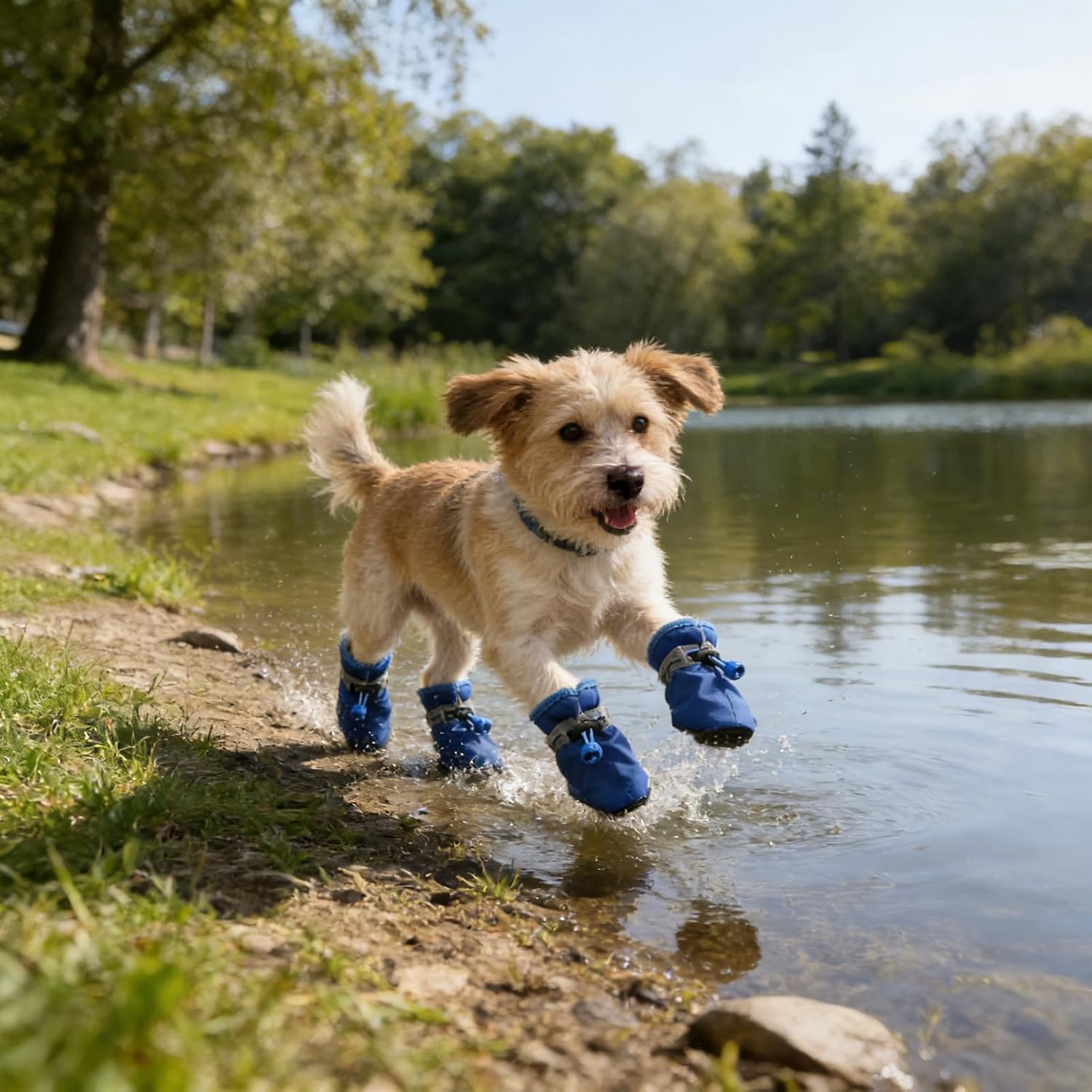 4Pcs Small Dog Shoes, Breathable Non-Slip Pet Booties, Puppy Paw Protectors 4-Pack Foot Covers for Small Breeds(Blue,L)