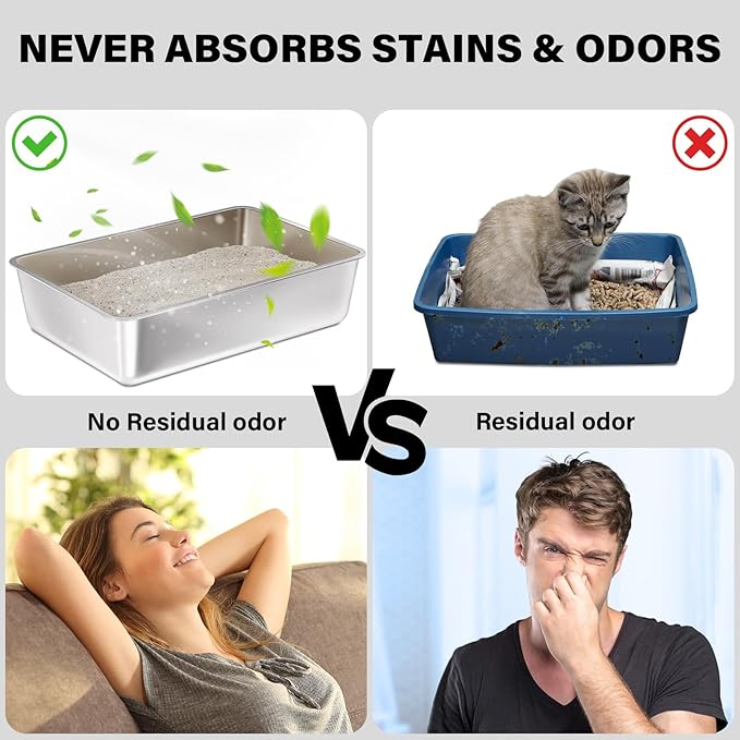 Stainless Steel Litter Box 2 Pack,19.7"x13.7"x6" Large Metal Litter Box for Kitty/Cat/Rabbits, Easy to Clean, Non Stick Litterbox No Smell for Adult Cats