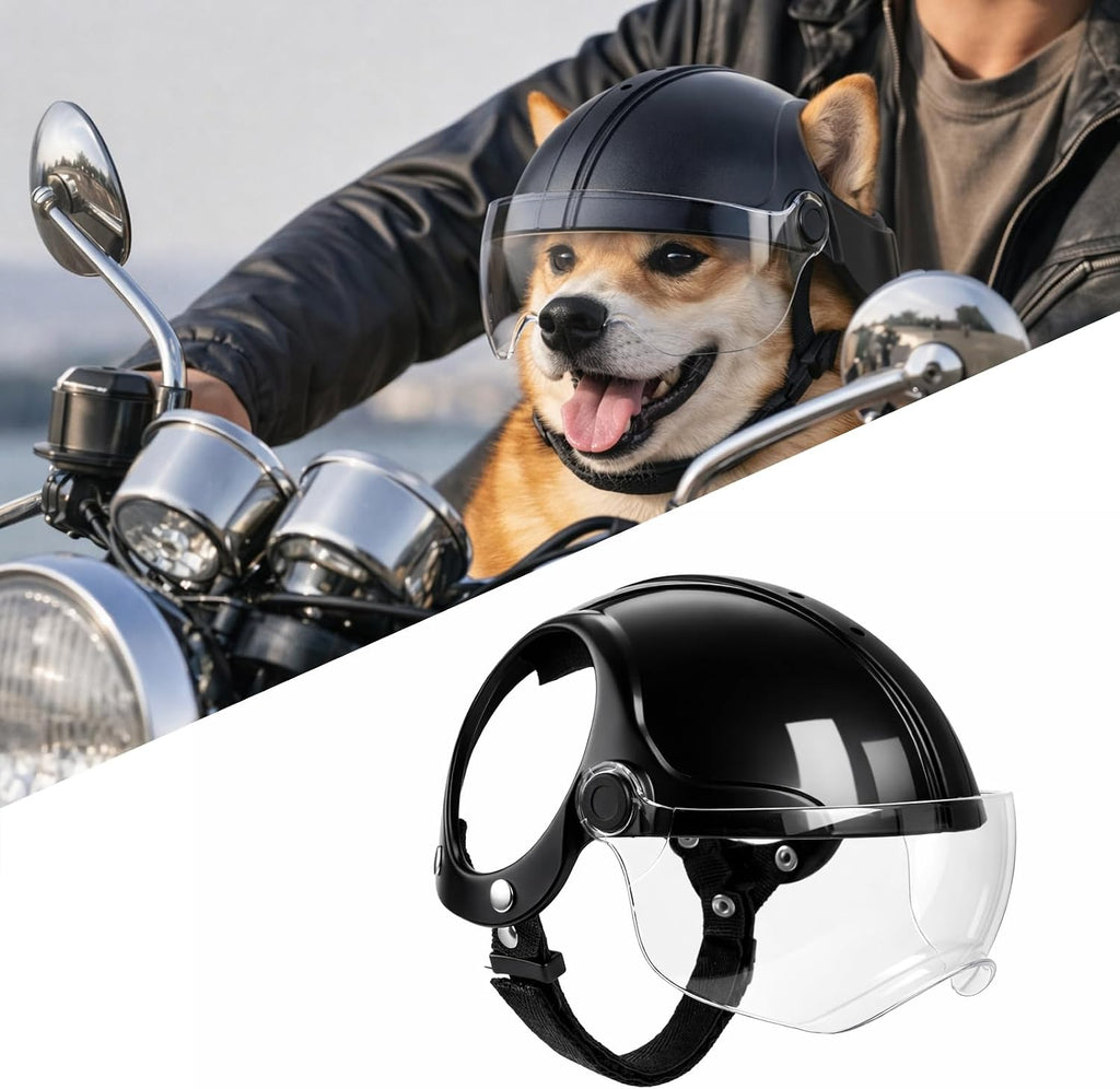 Petmolico Dog Helmet with Goggles Anti-UV Adjustable for Small Dogs Outdoor | Durable ABS shell with soft inner padding, ear holes for comfort, clear drop-down visor, ideal for biking, hiking & travel