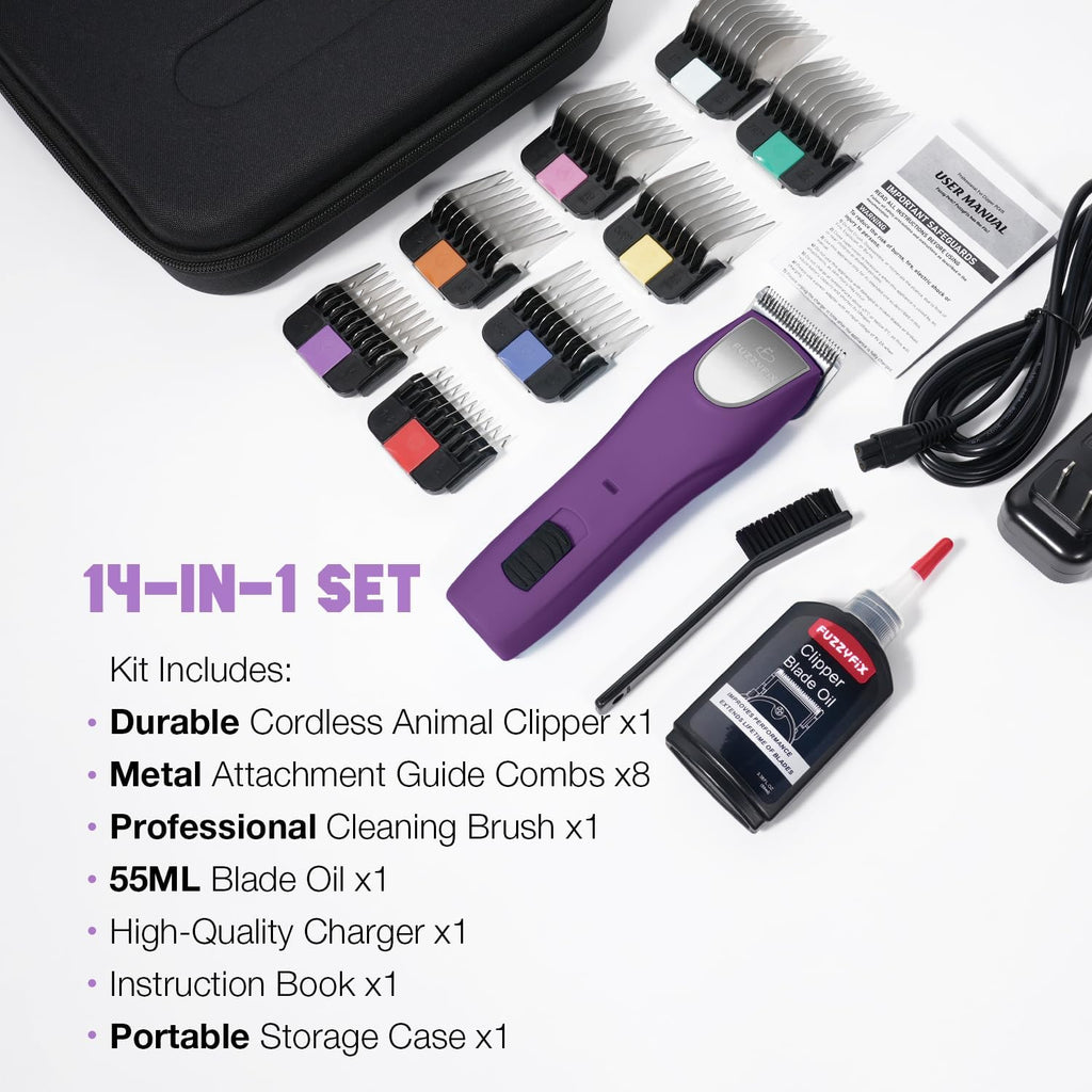 Professional Dog Grooming Clippers 2-Speed Detachable Blade 10# | Metal Guide Combs Kit for Thick Curly Coats Horse Animal Breeds Cats Low Noise Cordless Heavy Duty Pet Hair Trimmer Bluewave