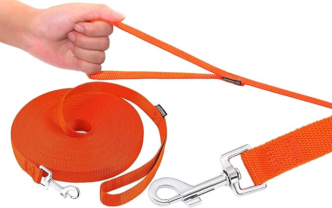 AMAGOOD Dog/Puppy Obedience Recall Training Agility Lead-15 ft 20 ft 30 ft 50 ft Long Leash-for Dog Training,Tie Out,Play,Safety,Camping (30Feet x 1Inch,Orange)