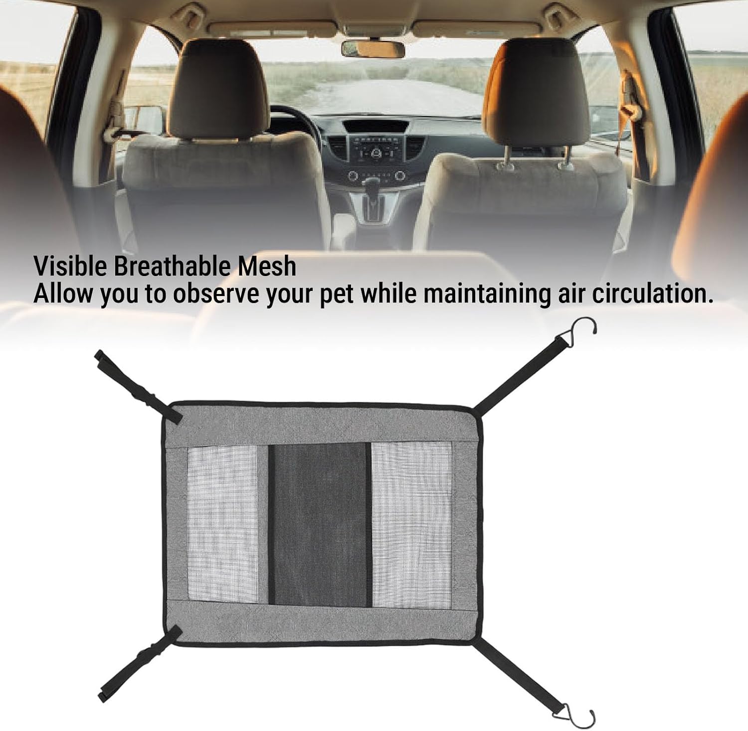 HEEPDD 2 in 1 Dog Car Barrier, Adjustable Visible Breathable Mesh Back Seat Car Dog Barrier with Storage Pocket Universal Sturdy Convenient Net for Travel (45 * 57cm)