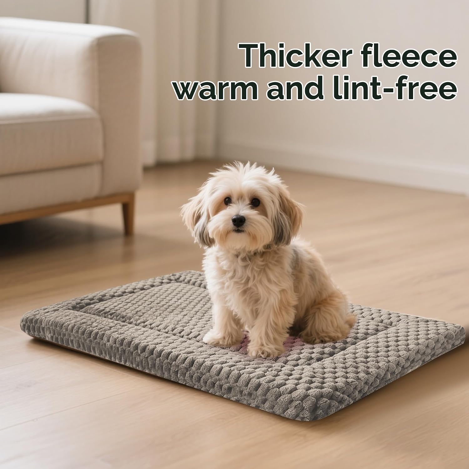 Dog Bed Crate Mat, Soft Durable Washable Anti-Slip Kennel Pad for Dogs & Cats, Reversible (Light Gray, S(24"*18"*1.5"))