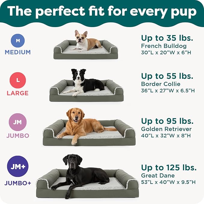 Furhaven Orthopedic Dog Bed for Large/Medium Dogs w/ Removable Bolsters & Washable Cover, For Dogs Up to 55 lbs - Luxe Faux Fur & Performance Linen Sofa - Charcoal, Large