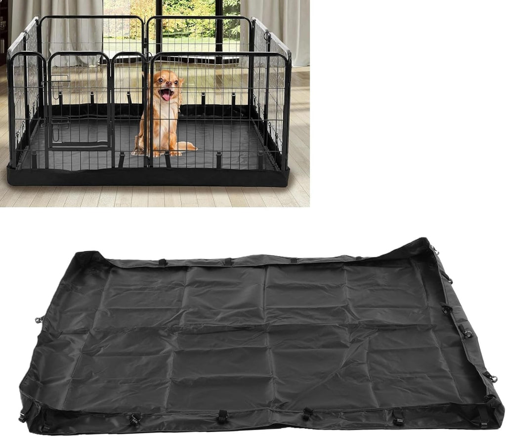 Dog Playpen Bottom Pad Cover Only, Black (4 Sided) | Water proof 600D Oxford, Replacement Floor Mat for Pet Playpen, Indoor Outdoor Use, with Hook Connect Snap