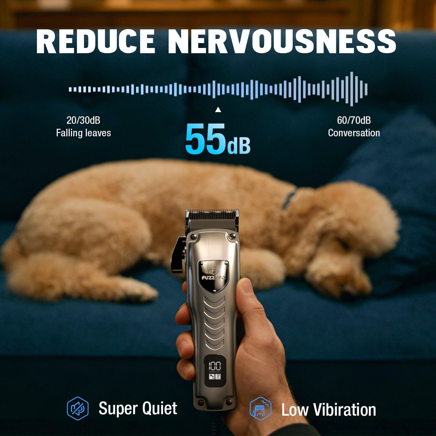 Professional Dog Clippers for Grooming Thick Coats Dog Grooming Kit | Upgraded Metal Guide Comb Low Noise Cordless Dogs Hair Clippers 2 Detachable Stainless Steel Blade Curly/Wavy/Matted Fur