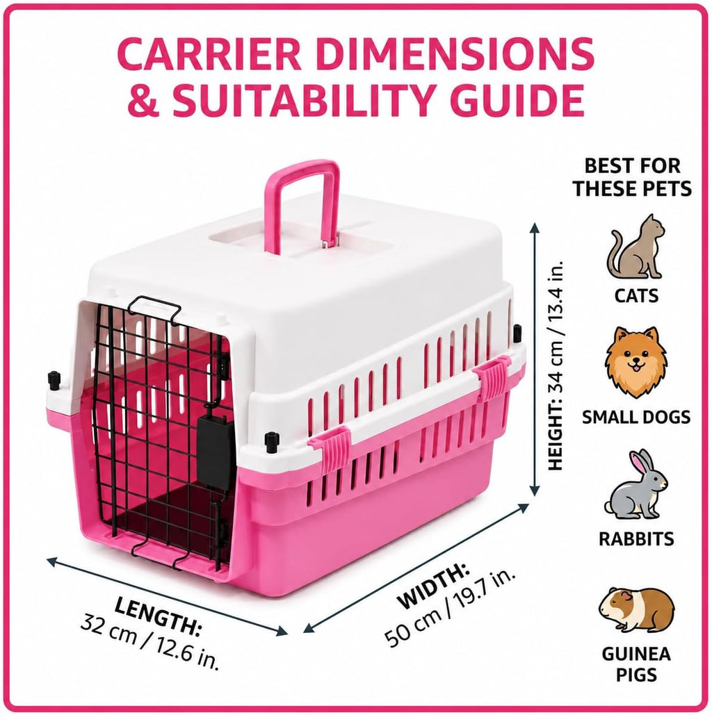 20-Inch Pink Hard Shell Pet Carrier for Small Dogs & Cats Under 15 Lbs | Plastic Dog Crate & Cat Travel Kennel, Secure Metal Door, 360° Airflow, Wipe-Clean Base
