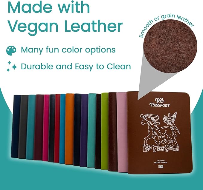 Color Premium PU Leather stitch-sewn US Pet Passport Medical Record for Pet Health and Vaccination English + Spanish for Cat, Dog, Puppy and Kitten (Christmas Red, Single)