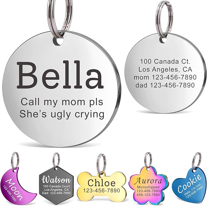 Anavia Personalized Pet ID Tags, Stainless Steel Glossy Laser Engraved Dog Cat Collar Name Tags, Multiple Colors Shapes Sizes (Round, Small)