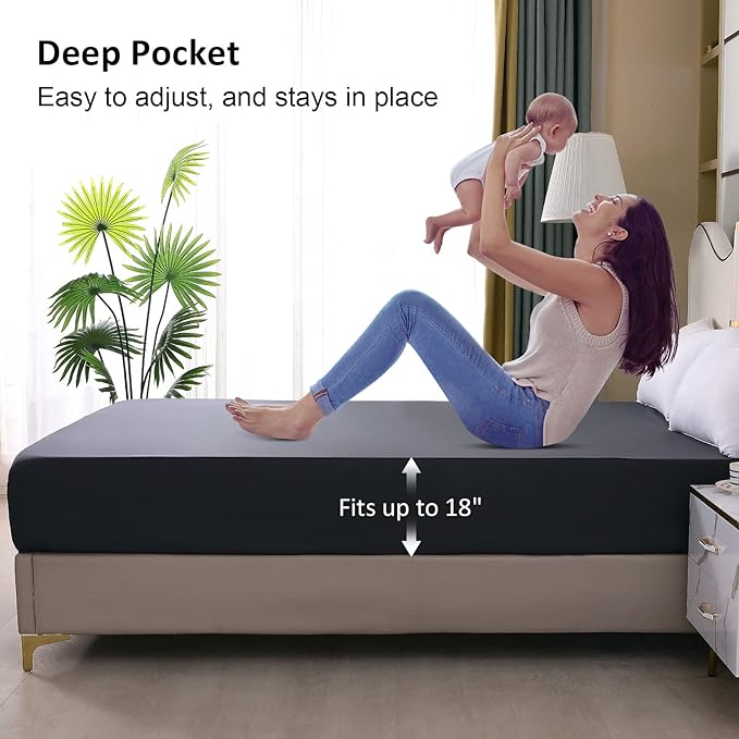 Waterproof Mattress Protector Queen, Fitted Sheet Style Breathable Mattress Cover with Deep Pocket Fits Up to 18'', Machine Washable Noiseless Bed Cover for Kids Adults Pets (Dark Gray, 60'' X 80'')