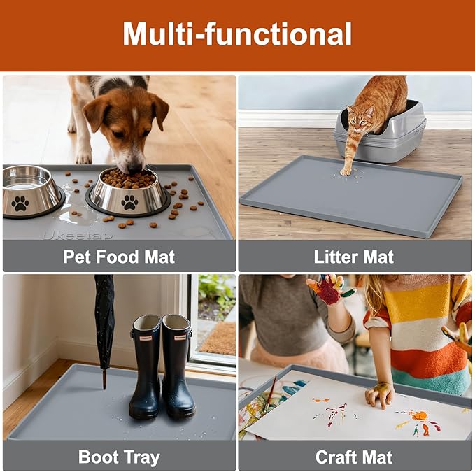 Extra Thick Silicone Mat Waterproof with Raised Edge 34" x 22", Under Sink Mat for Kitchen & Bathroom, Kitchen Cabinet Liner, Multi-Purpose for Storage & Protection, Gray