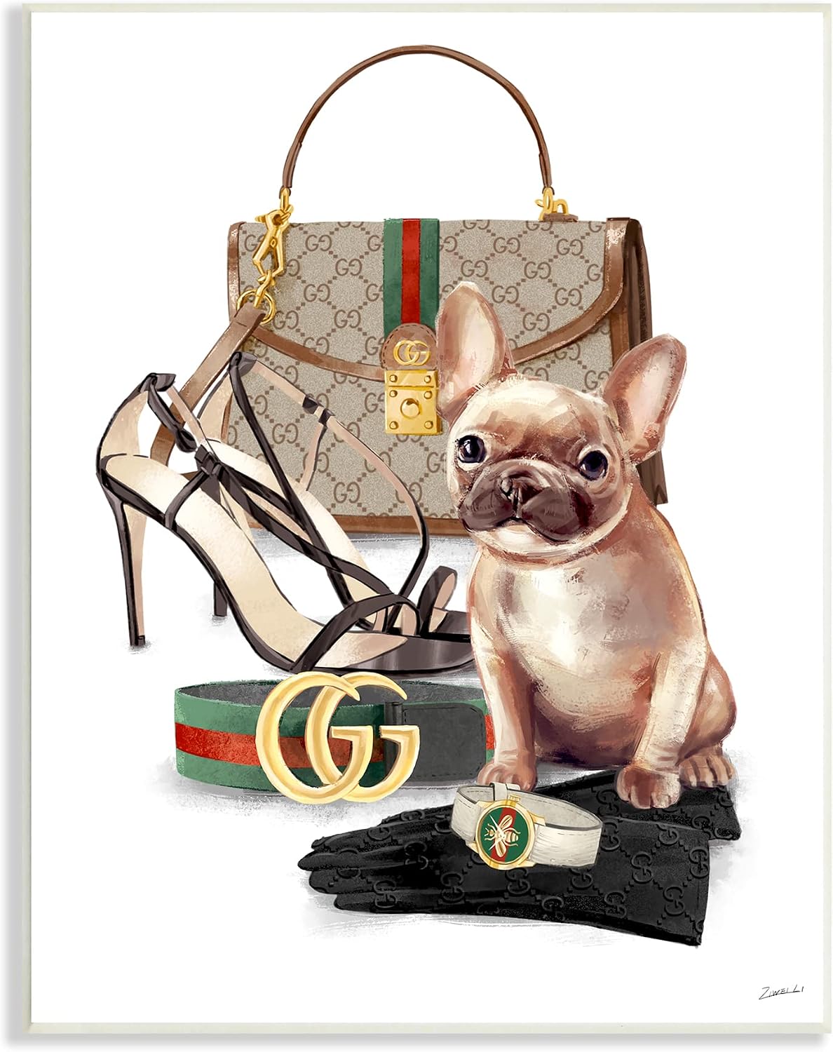 Stupell Industries Stylish Puppy Dog Designer Purse Shoes Accessories, Design by Ziwei Li